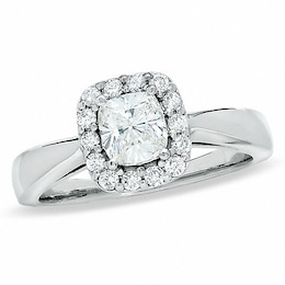 Previously Owned - Celebration Lux® 1 CT. T.W. Cushion-Cut Diamond Framed Engagement Ring in 18K White Gold (H/SI2)