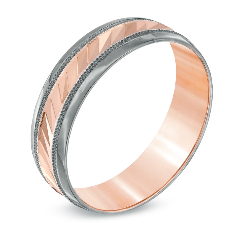 Previously Owned - Men's 6.0mm Comfort Wedding Band in 10K Rose Gold with Charcoal Rhodium