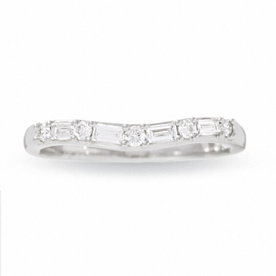 Previously Owned - 1/4 CT. T.w. Round and Baguette Diamond Solitaire Enhancer in 14K White Gold
