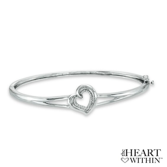 Previously Owned - Diamond Accent Heart Bangle in Sterling Silver