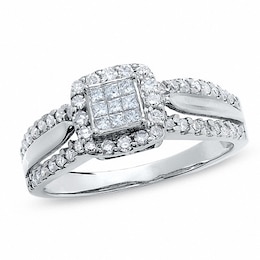 Previously Owned - 1/2 CT. T.W. Composite Princess Diamond Ring in 14K White Gold