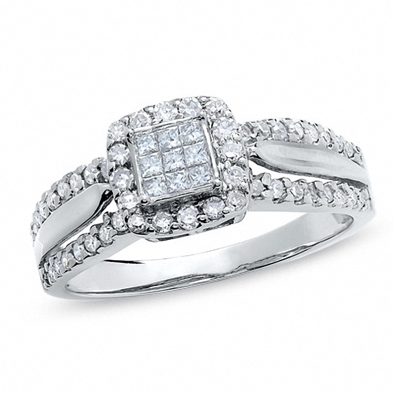 Main Image 1 of Previously Owned - 1/2 CT. T.W. Composite Princess Diamond Ring in 14K White Gold