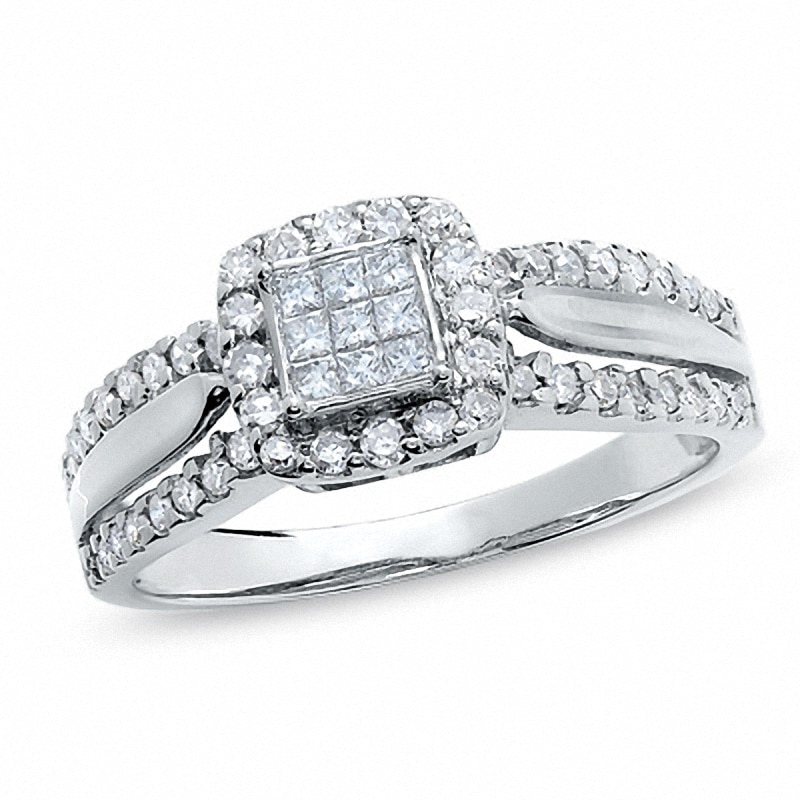 Previously Owned - 1/2 CT. T.W. Composite Princess Diamond Ring in 14K ...