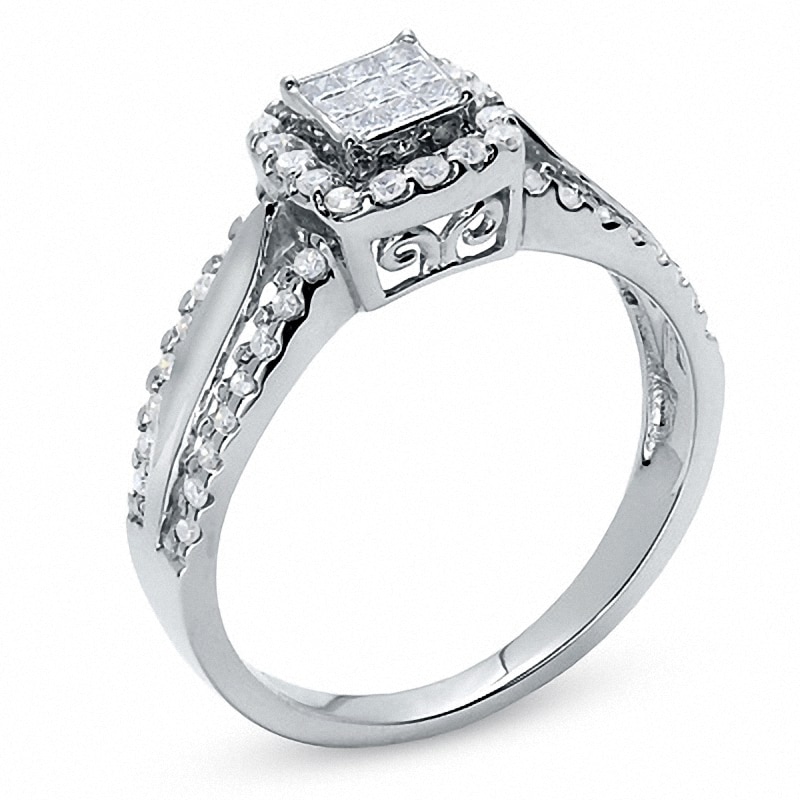 Main Image 2 of Previously Owned - 1/2 CT. T.W. Composite Princess Diamond Ring in 14K White Gold