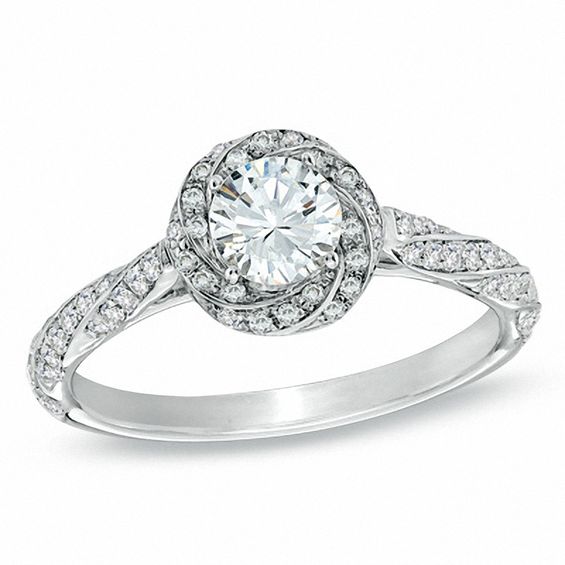 Previously Owned - Celebration 102® 7/8 CT. T.w. Diamond Cascading Frame Engagement Ring in 18K White Gold (I/Si2)