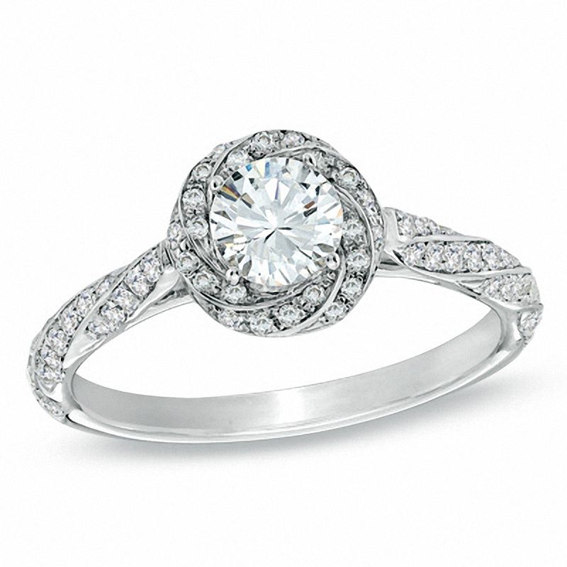 Previously Owned - Celebration 102® 7/8 CT. T.W. Diamond Cascading Frame Engagement Ring in 18K White Gold (I/SI2)