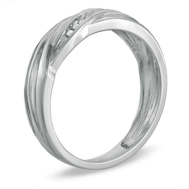 Main Image 2 of Previously Owned - Men's 1/10 CT. T.W. Diamond Wedding Band in 10K White Gold