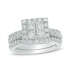 Thumbnail Image 1 of Previously Owned - 2 CT. T.W. Quad Princess-Cut Diamond Framed Three Piece Bridal Set in 14K White Gold
