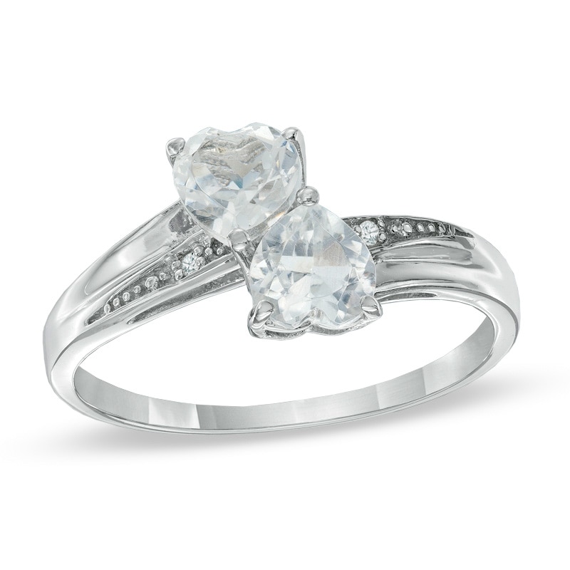 Main Image 1 of Previously Owned - Heart-Shaped White Topaz and Diamond Accent Double Heart Ring in Sterling Silver
