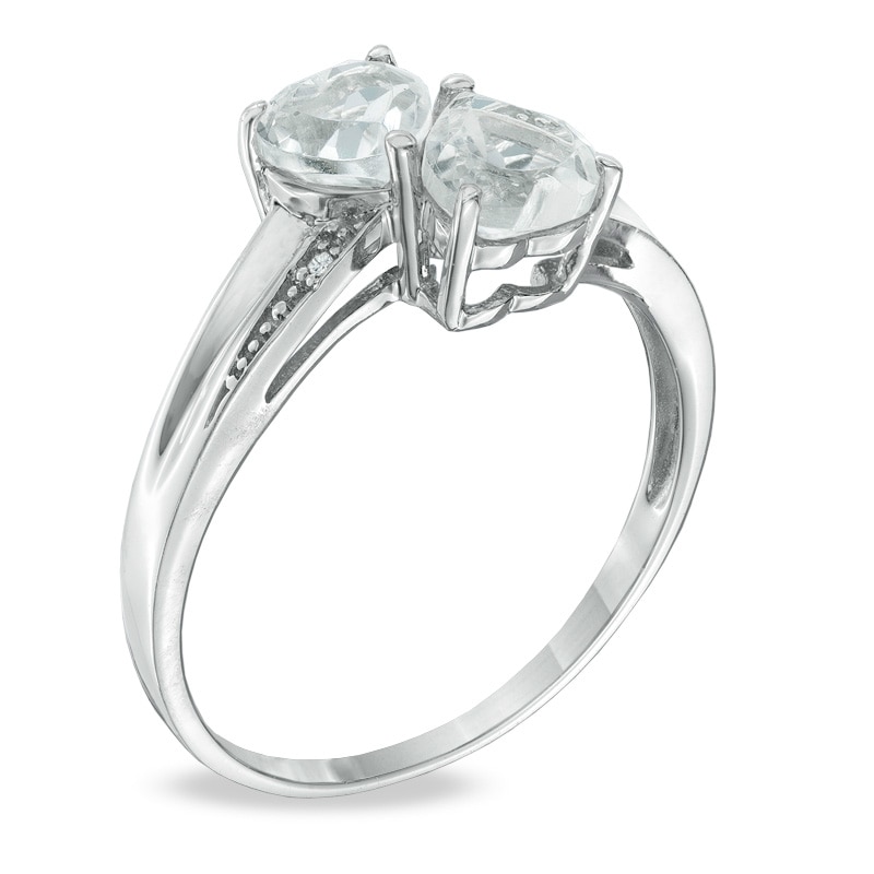 Main Image 2 of Previously Owned - Heart-Shaped White Topaz and Diamond Accent Double Heart Ring in Sterling Silver