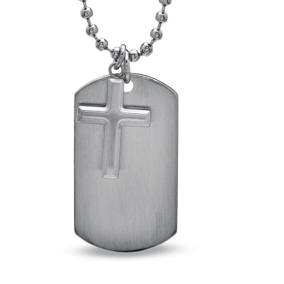 Previously Owned - Men's Cross and Dog Tag Pendant in Stainless Steel - 22"