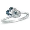 Thumbnail Image 0 of Previously Owned - Enhanced Blue and White Diamond Accent Double Heart Ring in Sterling Silver