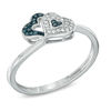 Thumbnail Image 1 of Previously Owned - Enhanced Blue and White Diamond Accent Double Heart Ring in Sterling Silver