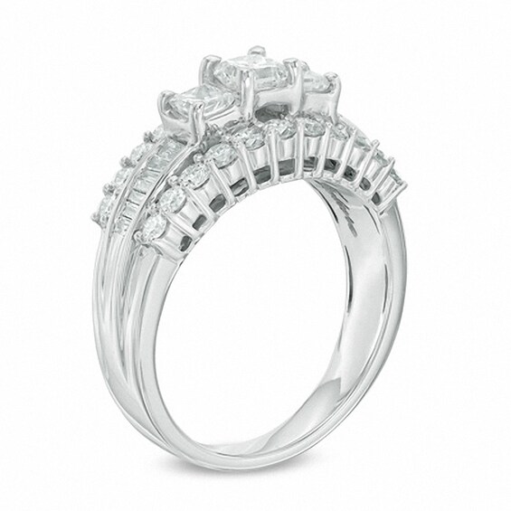 Previously Owned - 1-1/2 CT. T.w. Princess-Cut Diamond Three Stone Engagement Ring in 14K White Gold