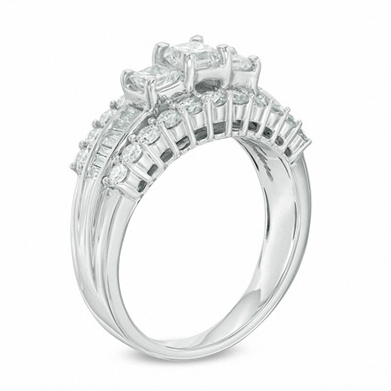 Main Image 2 of Previously Owned - 1-1/2 CT. T.W. Princess-Cut Diamond Three Stone Engagement Ring in 14K White Gold