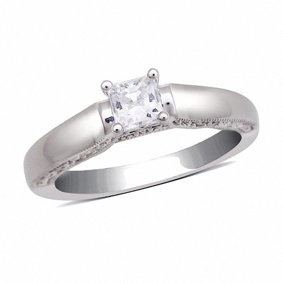 Previously Owned - 5/8 CT. T.w. Princess-Cut Diamond Solitaire Engagement Ring in 14K White Gold