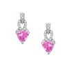 Thumbnail Image 1 of Previously Owned - 5.0mm Trillion-Cut Lab-Created Pink Sapphire and Diamond Accent Earrings in Sterling Silver