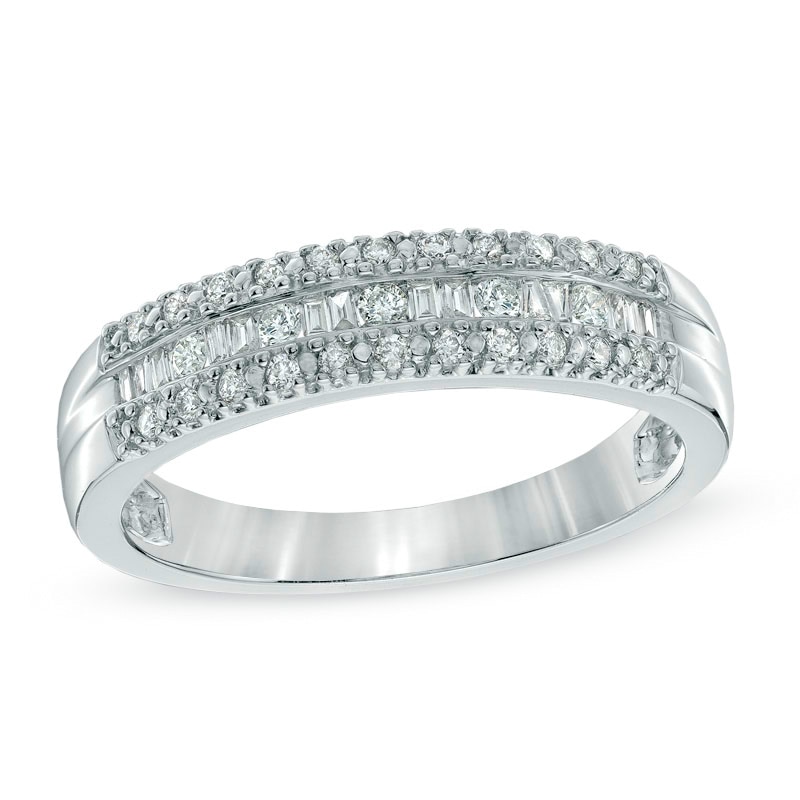 Main Image 1 of Previously Owned - 1/4 CT. T.W. Baguette and Round Diamond Anniversary Band in 10K White Gold