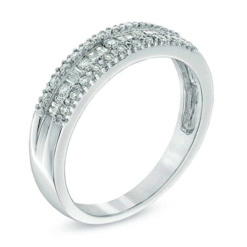 Previously Owned - 1/4 CT. T.W. Baguette and Round Diamond Anniversary Band in 10K White Gold