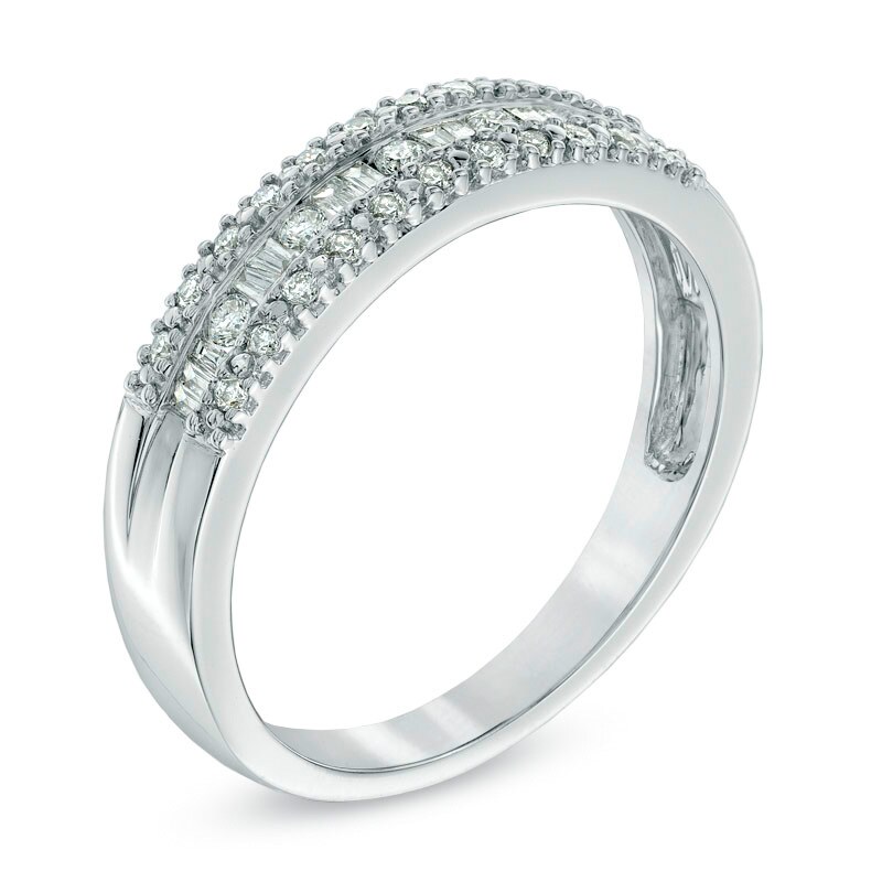 Main Image 2 of Previously Owned - 1/4 CT. T.W. Baguette and Round Diamond Anniversary Band in 10K White Gold