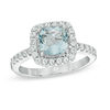 Thumbnail Image 1 of Previously Owned - 7.0mm Cushion-Cut Lab-Created Blue Spinel and White Sapphire Frame Ring in Sterling Silver