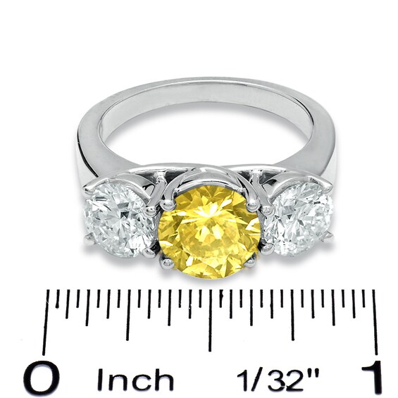 Previously Owned - 1-1/2 CT. T.W. Enhanced Yellow and White Diamond Three Stone Ring in 14K White Gold Previously Owned - 1-1/2 CT. T.W. Enhanced Yellow and White Diamond Three Stone Ring in 14K White Gold