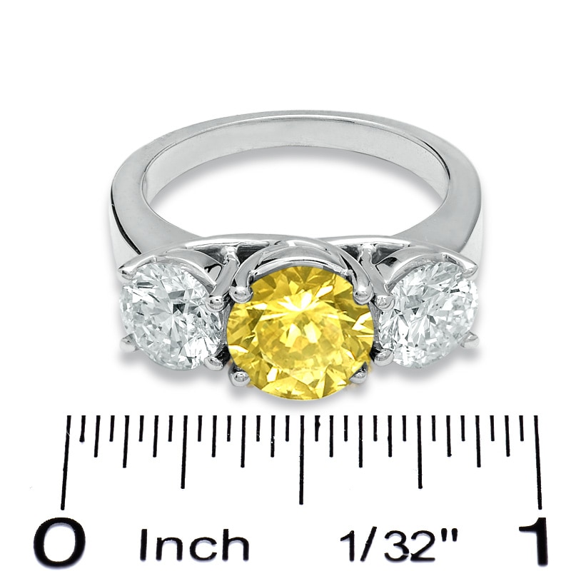 Main Image 3 of Previously Owned - 1-1/2 CT. T.W. Enhanced Yellow and White Diamond Three Stone Ring in 14K White Gold