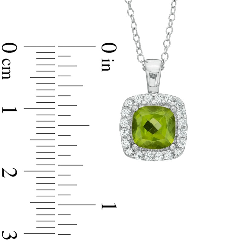 Main Image 2 of Previously Owned - 7.0mm Cushion-Cut Peridot and Lab-Created White Sapphire Frame Pendant in Sterling Silver