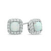 Thumbnail Image 0 of Previously Owned - 5.0mm Cushion-Cut Lab-Created Opal and White Sapphire Frame Stud Earrings in Sterling Silver