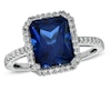 Thumbnail Image 1 of Previously Owned - Emerald-Cut Lab-Created Blue and White Sapphire Ring in Sterling Silver