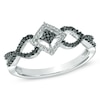 Thumbnail Image 0 of Previously Owned - 1/4 CT. T.W. Enhanced Black and White Diamond Layered Square Ring in Sterling Silver