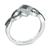 Thumbnail Image 1 of Previously Owned - 1/4 CT. T.W. Enhanced Black and White Diamond Layered Square Ring in Sterling Silver