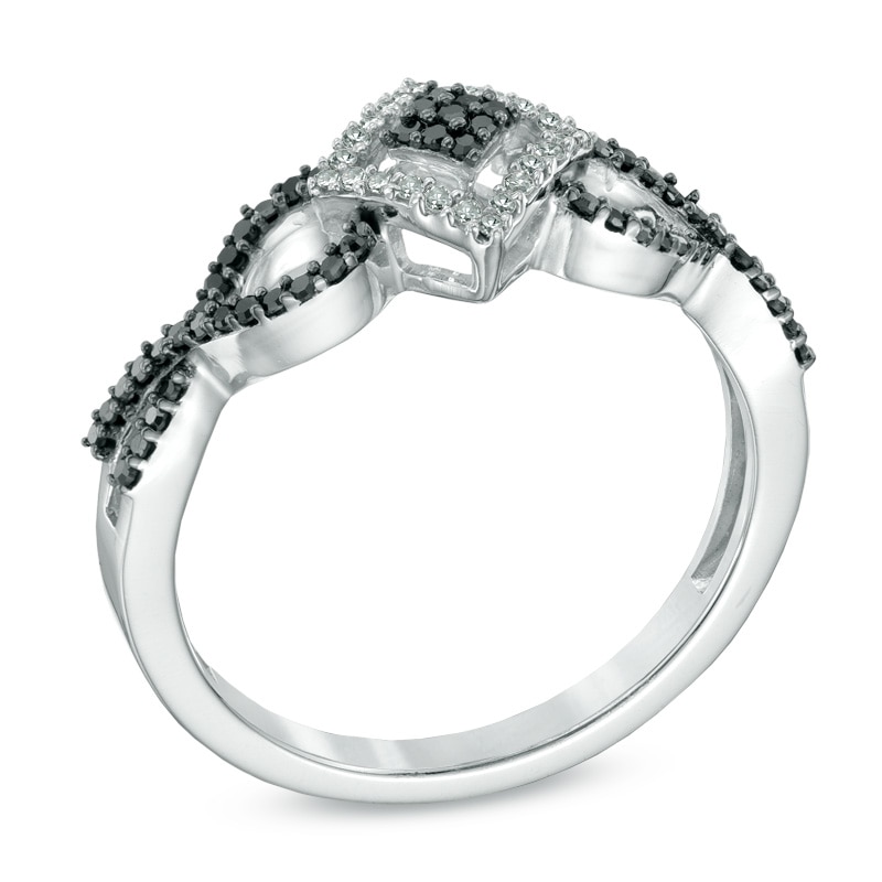 Main Image 2 of Previously Owned - 1/4 CT. T.W. Enhanced Black and White Diamond Layered Square Ring in Sterling Silver