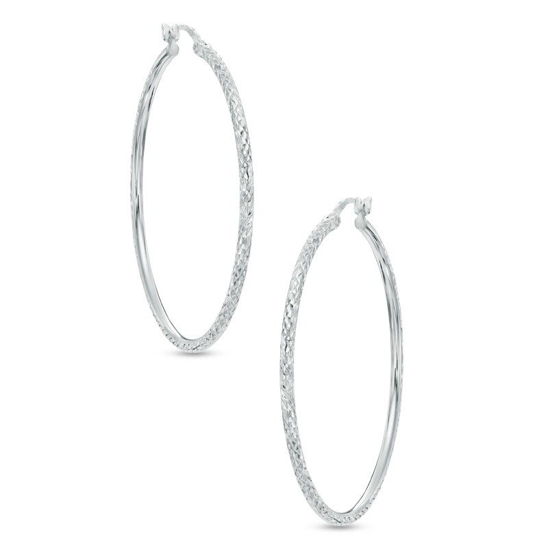 Main Image 1 of Previously Owned - Diamond-Cut Hoop Earrings in Sterling Silver