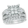 Thumbnail Image 1 of Previously Owned - 4 CT. T.W. Quad Princess-Cut Diamond Frame Bridal Set in 14K White Gold