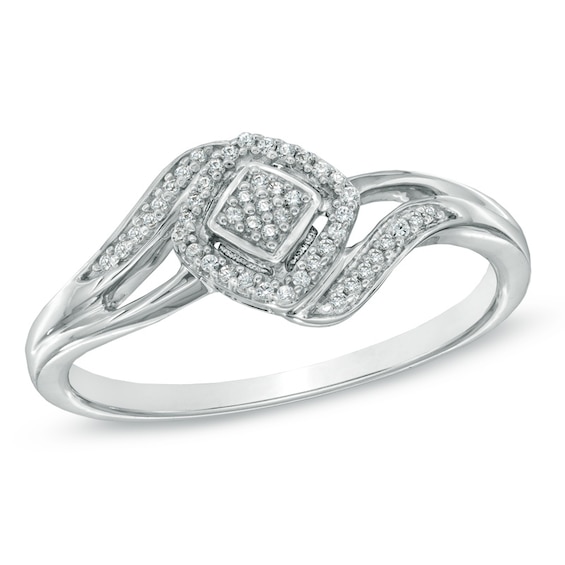 Previously Owned - 1/10 CT. T.w. Diamond Square Cluster Ring in Sterling Silver