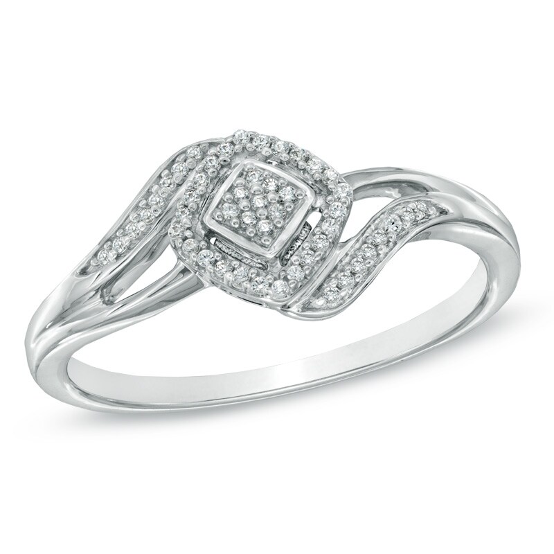 Main Image 1 of Previously Owned - 1/10 CT. T.W. Diamond Square Cluster Ring in Sterling Silver