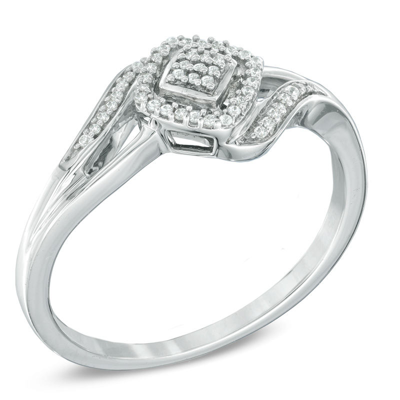 Main Image 2 of Previously Owned - 1/10 CT. T.W. Diamond Square Cluster Ring in Sterling Silver