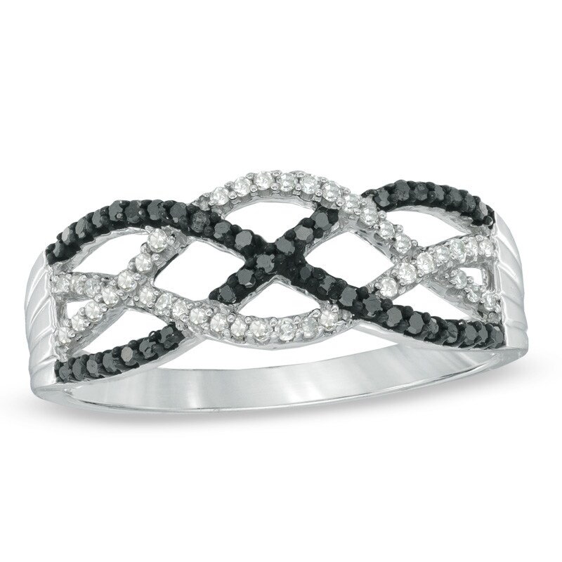 Main Image 1 of Previously Owned - 1/5 CT. T.W. Enhanced Black and White Diamond Loose Braid Ring in Sterling Silver