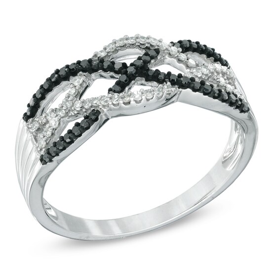 Previously Owned - 1/5 CT. T.w. Enhanced Black and White Diamond Loose Braid Ring in Sterling Silver