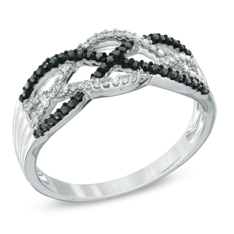 Main Image 2 of Previously Owned - 1/5 CT. T.W. Enhanced Black and White Diamond Loose Braid Ring in Sterling Silver
