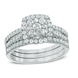 Previously Owned - 1 CT. T.W. Composite Diamond Frame Bridal Set in 10K White Gold