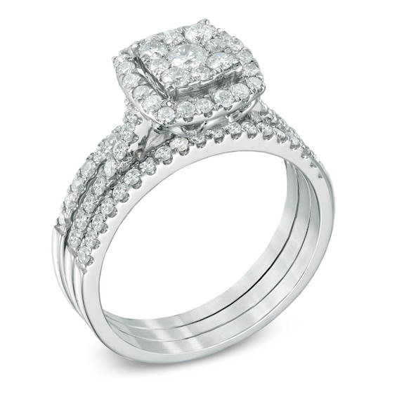 Previously Owned - 1 CT. T.w. Composite Diamond Frame Bridal Set in 10K White Gold