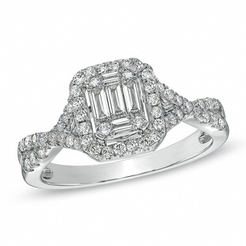 Main Image 1 of Previously Owned - 5/8 CT. T.W. Baguette Diamond Frame Engagement Ring in 14K White Gold