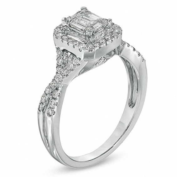Previously Owned - 5/8 CT. T.w. Baguette Diamond Frame Engagement Ring in 14K White Gold