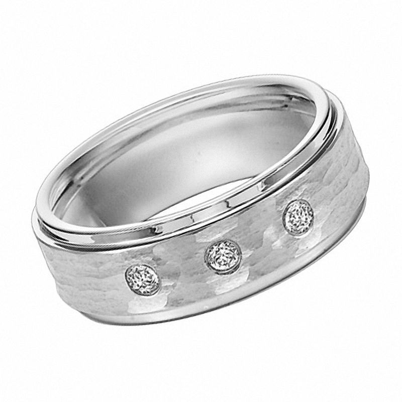Main Image 1 of Previously Owned - Triton 8.0mm 1/6 CT. T.W. Diamond Three Stone Comfort Fit Cobalt Wedding Band