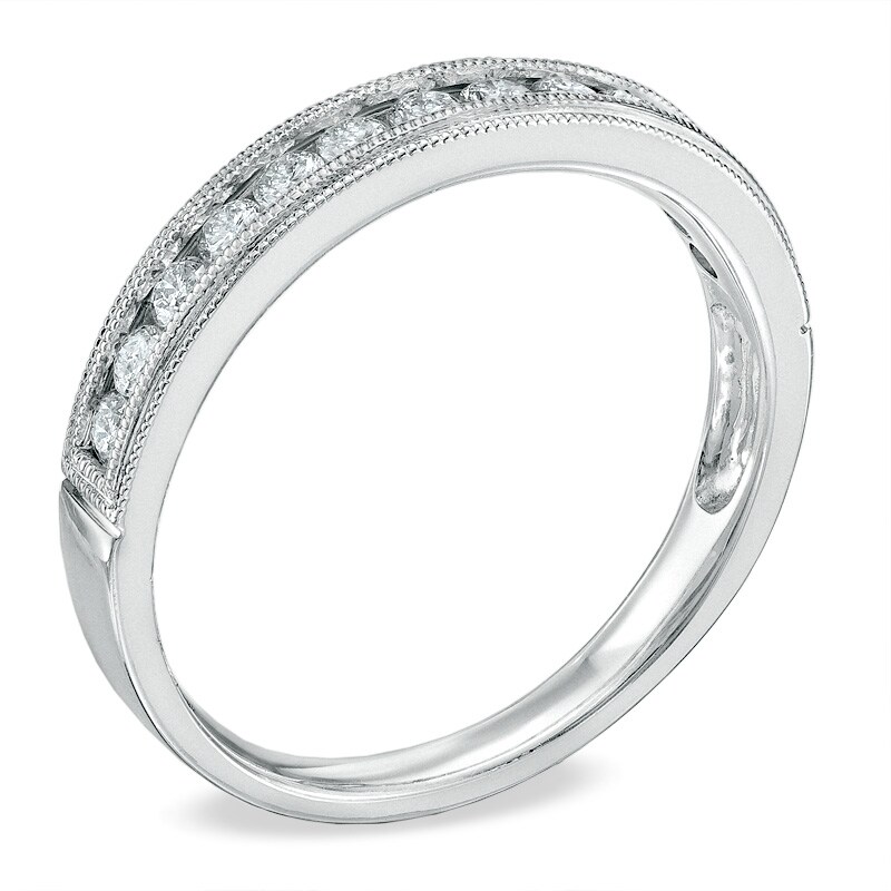Main Image 2 of Previously Owned - 3/8 CT. T.W. Diamond Milgrain Anniversary Band in 14K White Gold