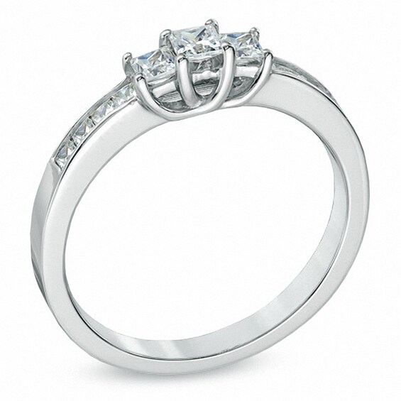 Previously Owned - 1 CT. T.w. Princess-Cut Diamond Three Stone Engagement Ring in 10K White Gold