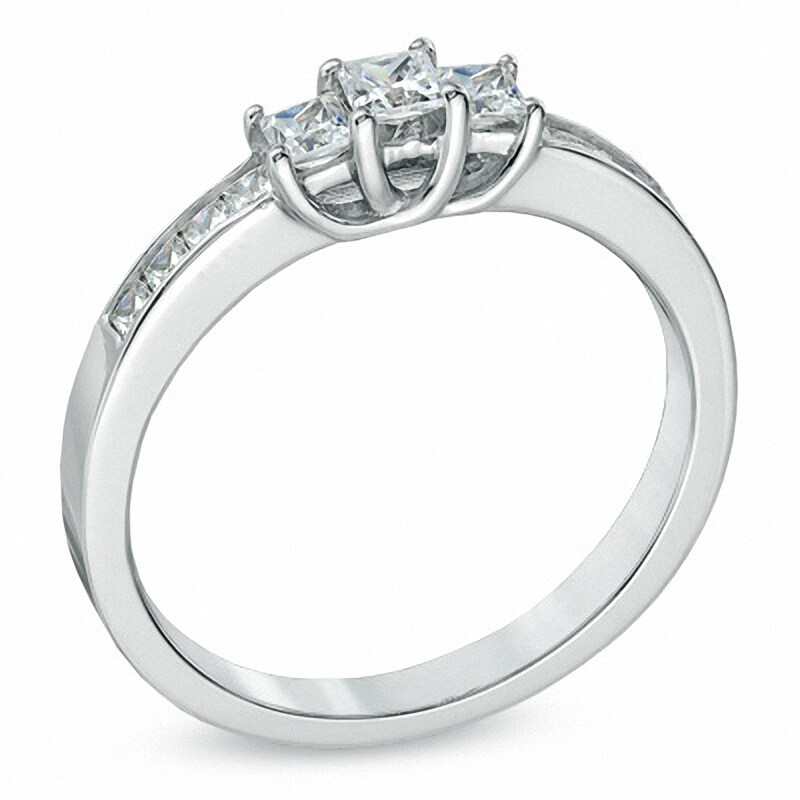 Previously Owned - 1 CT. T.W. Princess-Cut Diamond Three Stone Engagement Ring in 10K White Gold