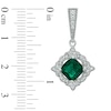 Thumbnail Image 2 of Previously Owned - 7.0mm Cushion-Cut Lab-Created Emerald and White Sapphire Drop Earrings in Sterling Silver